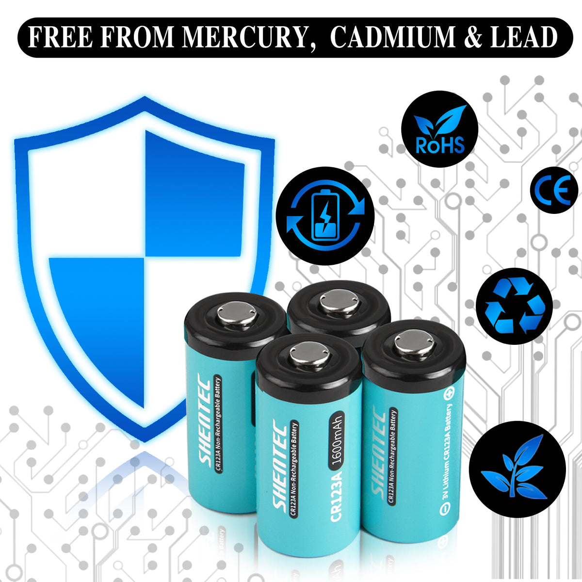 SHENTEC 20x 3V 1600mAh 123 CR123 CR123A lithiumbatterij voor DL123A-fotocamera
