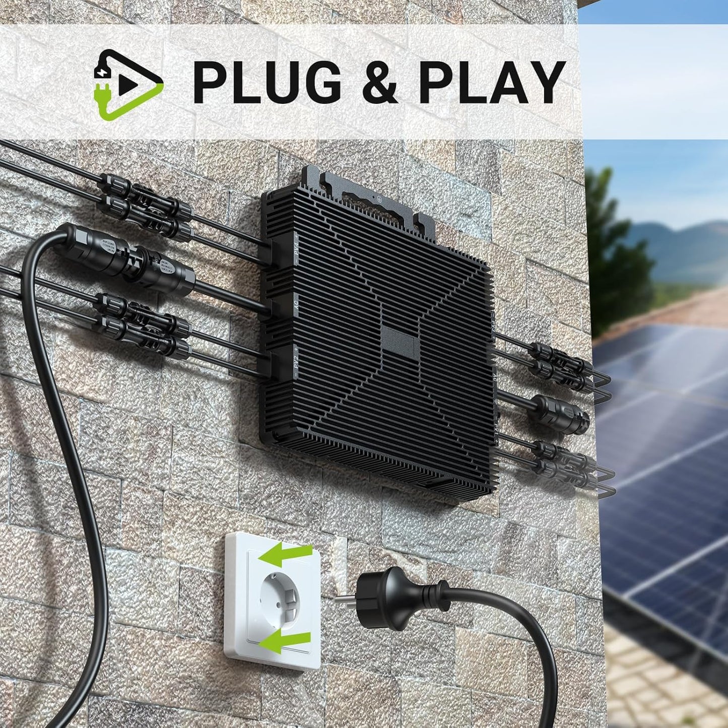 Micro-omvormer 800W, omvormer voor balkoncentrale met WiFi, Plug & Play, appbediening, 5 m AC-kabel, PV-omvormer