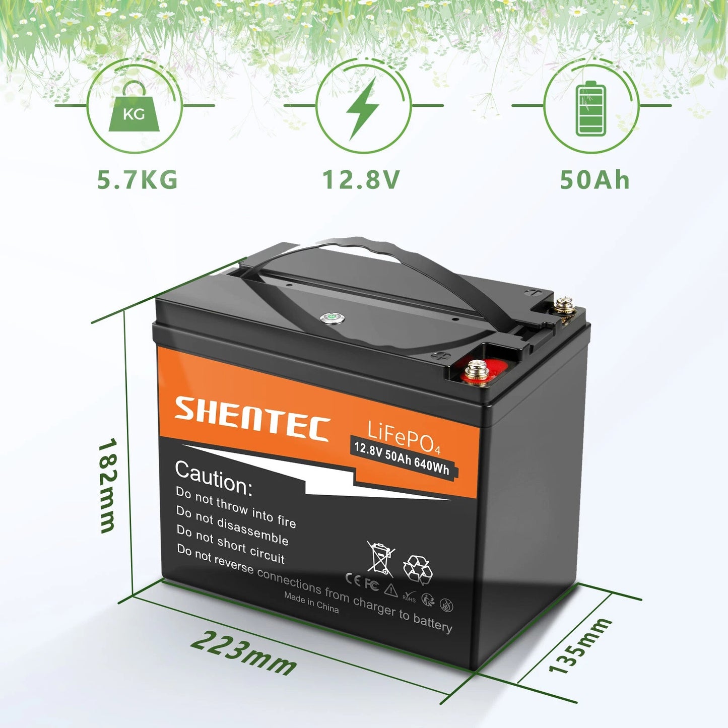 SHENTEC 12.8V 50Ah Lithium LiFePO4-Accu Voor Zonnepanelen, Camper, Boot, Caravan En Kamperen