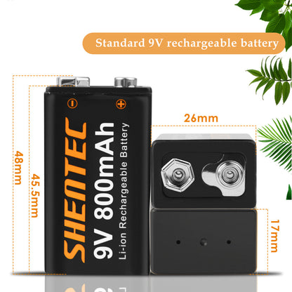 SHENTEC 8Pack 9V 800mAh oplaadbare lithiumbatterij 6F22 PP3 LR22 MN1604