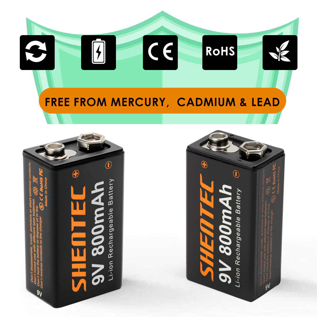 SHENTEC 8Pack 9V 800mAh oplaadbare lithiumbatterij 6F22 PP3 LR22 MN1604