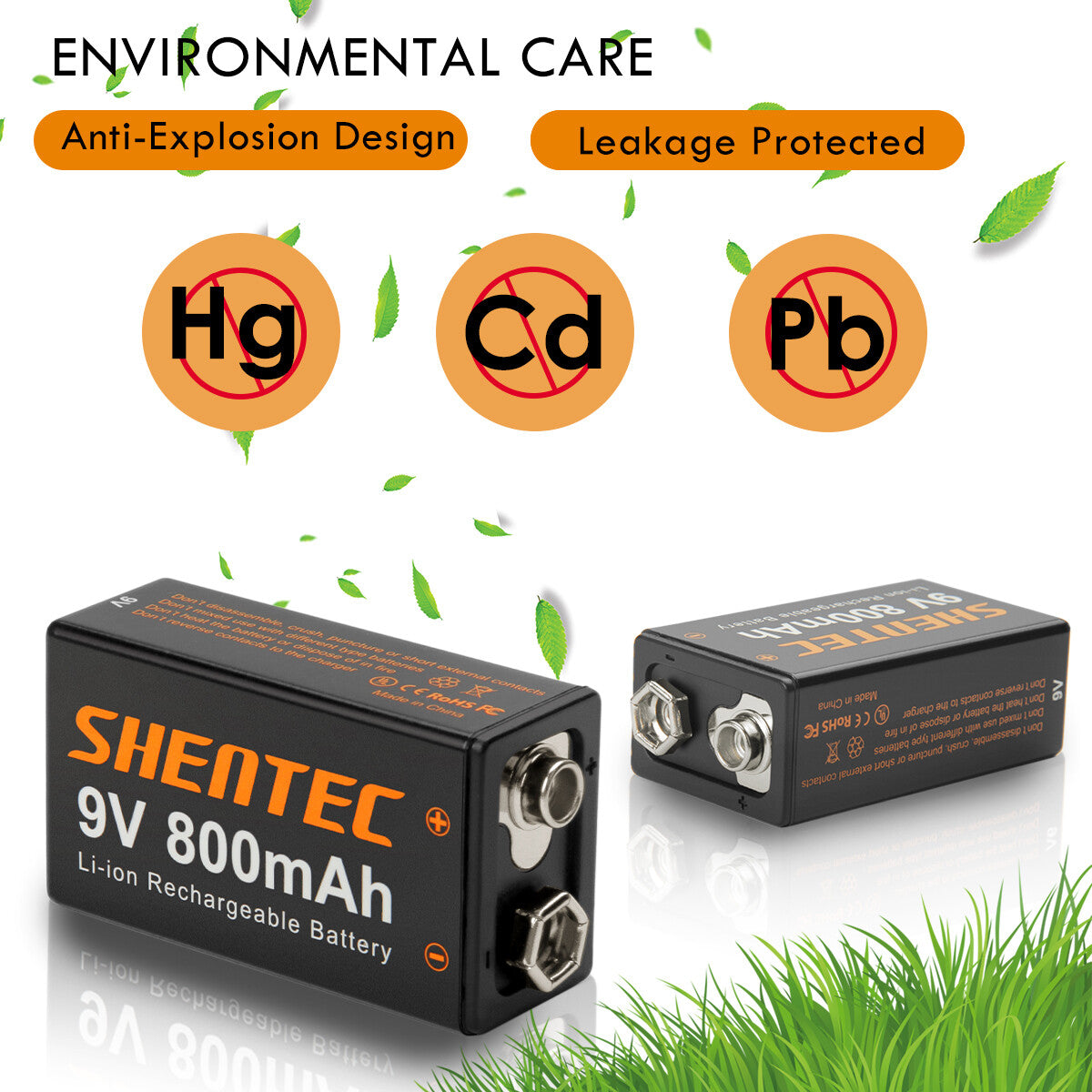 SHENTEC 8Pack 9V 800mAh oplaadbare lithiumbatterij 6F22 PP3 LR22 MN1604