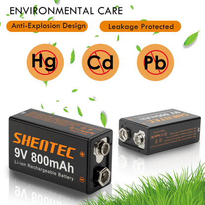 SHENTEC 8Pack 9V 800mAh oplaadbare lithiumbatterij 6F22 PP3 LR22 MN1604