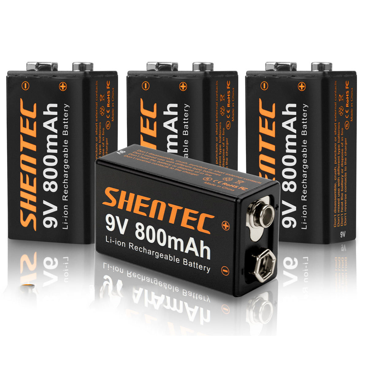 SHENTEC 8Pack 9V 800mAh oplaadbare lithiumbatterij 6F22 PP3 LR22 MN1604