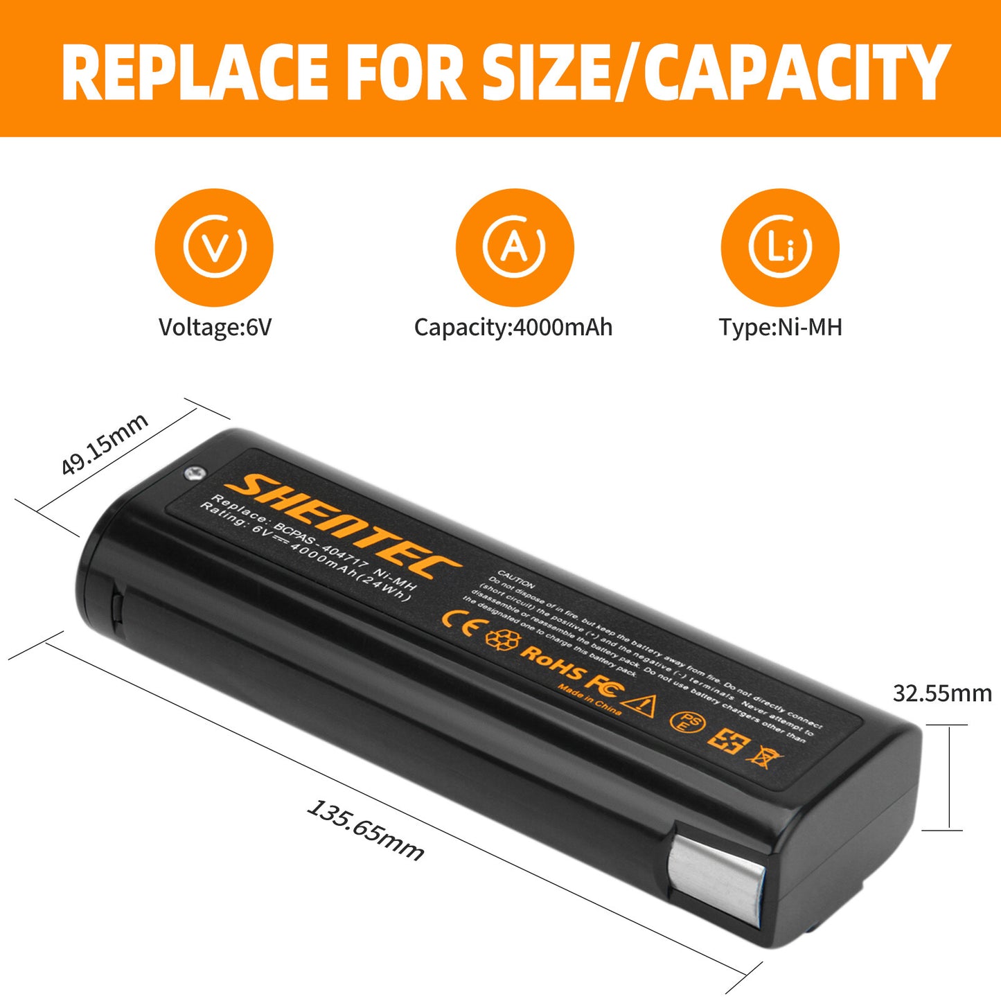 SHENTEC 4AH 6V Ni-MH BATTERIJ VOOR PASLODE 404717 900400 902200 IM50 IM65 IM250
