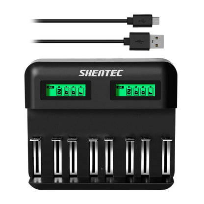 SHENTEC 8-Slot 9V Smart AA AAA C D Ni-MH Rechargeable Battery Charger