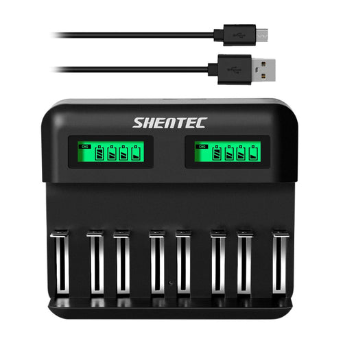 SHENTEC 8-Slot 9V Smart AA AAA C D Ni-MH Rechargeable Battery Charger