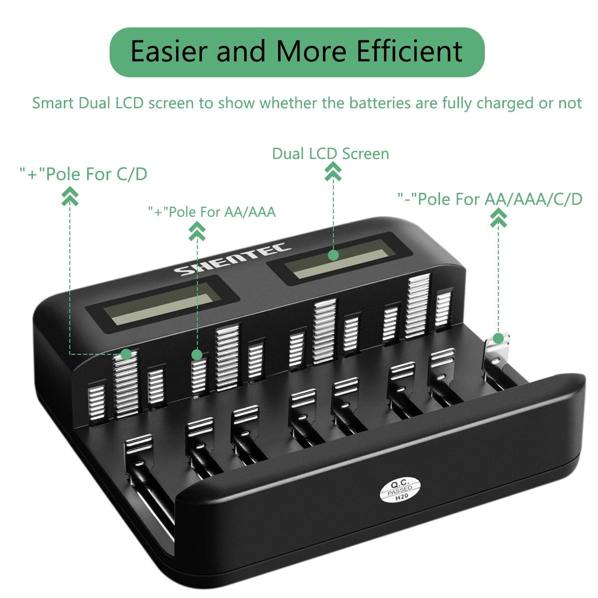 SHENTEC 8-Slot 9V Smart AA AAA C D Ni-MH Rechargeable Battery Charger