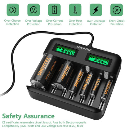 SHENTEC 8-Slot 9V Smart AA AAA C D Ni-MH Rechargeable Battery Charger