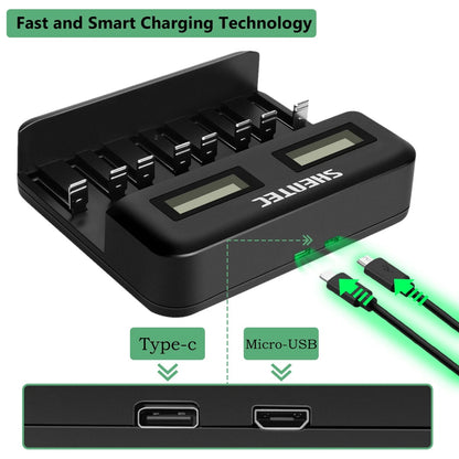 SHENTEC 8-Slot 9V Smart AA AAA C D Ni-MH Rechargeable Battery Charger