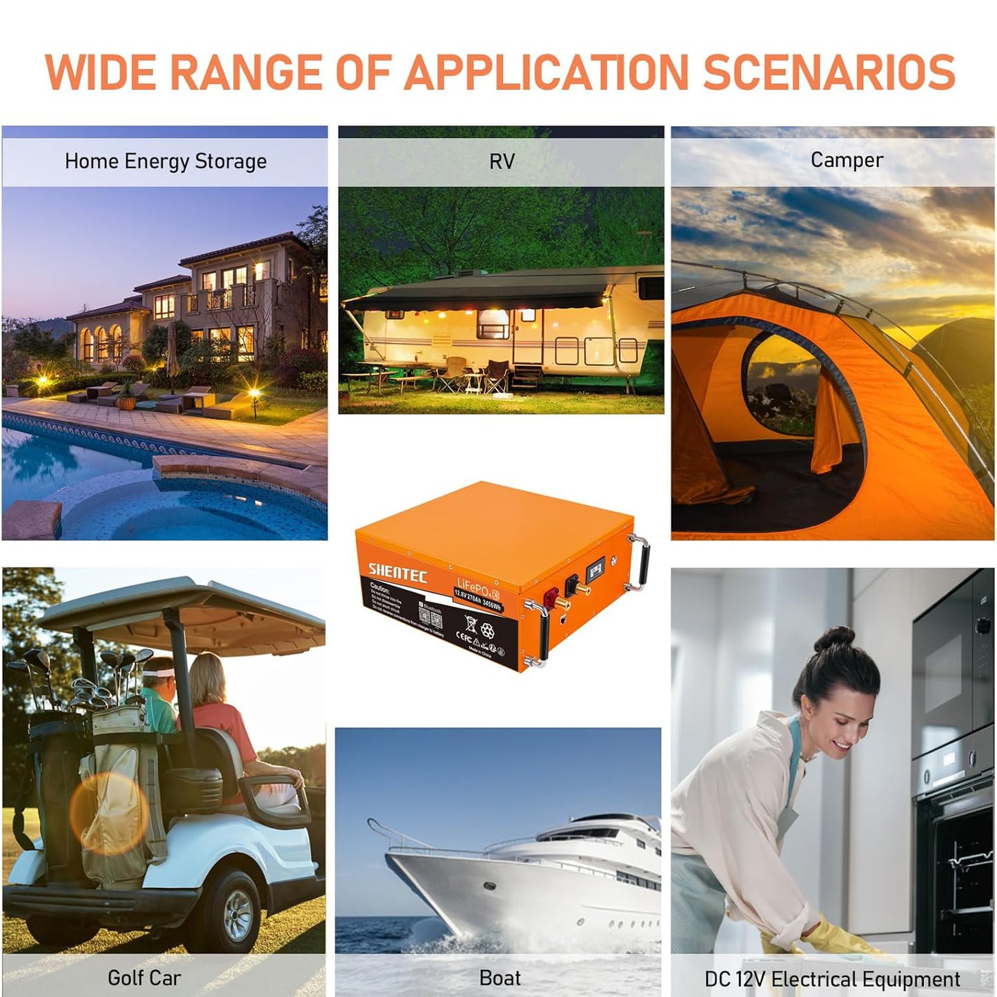 SHENTEC 12.8 V 270 Ah LiFePO4 Lithium Battery with 6000+ Cycles and BMS Protection