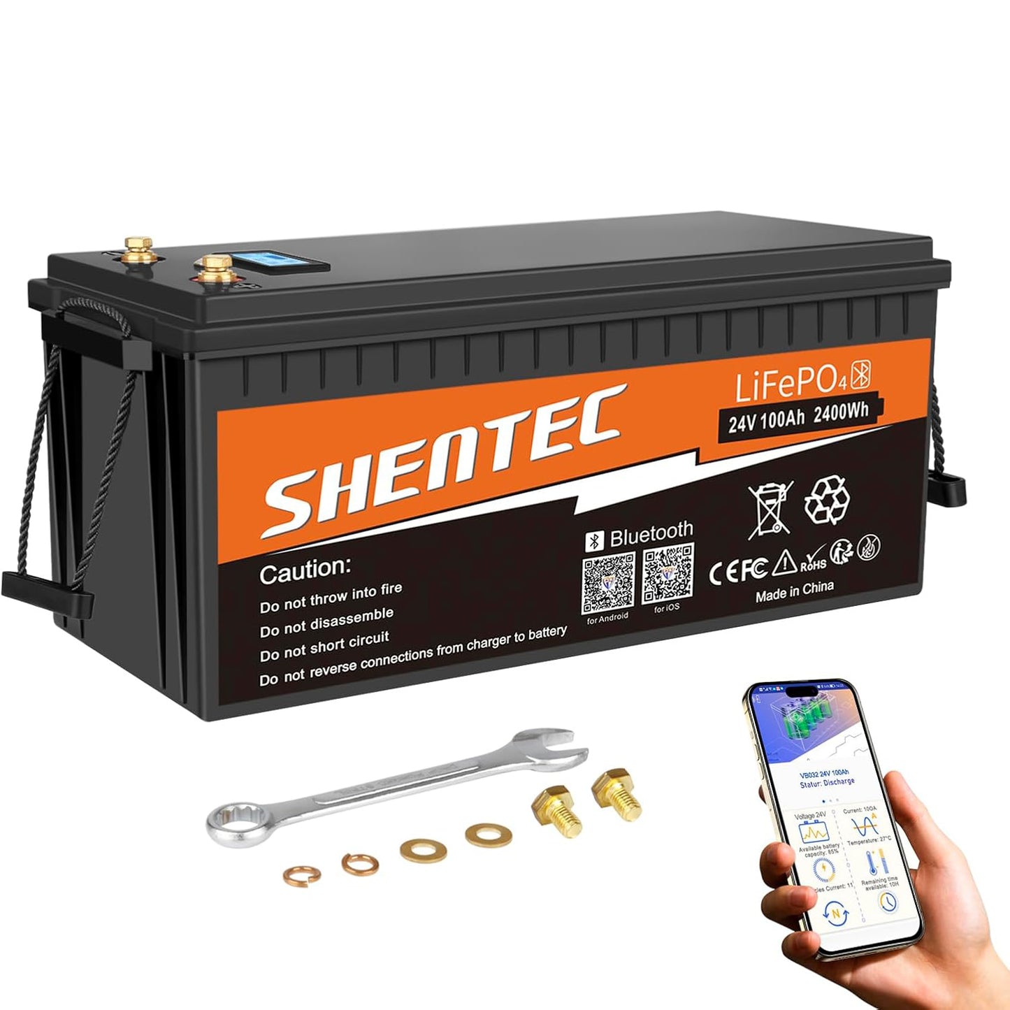 SHENTEC 24V 100Ah Lithium LifePO4 Battery with 100A BMS