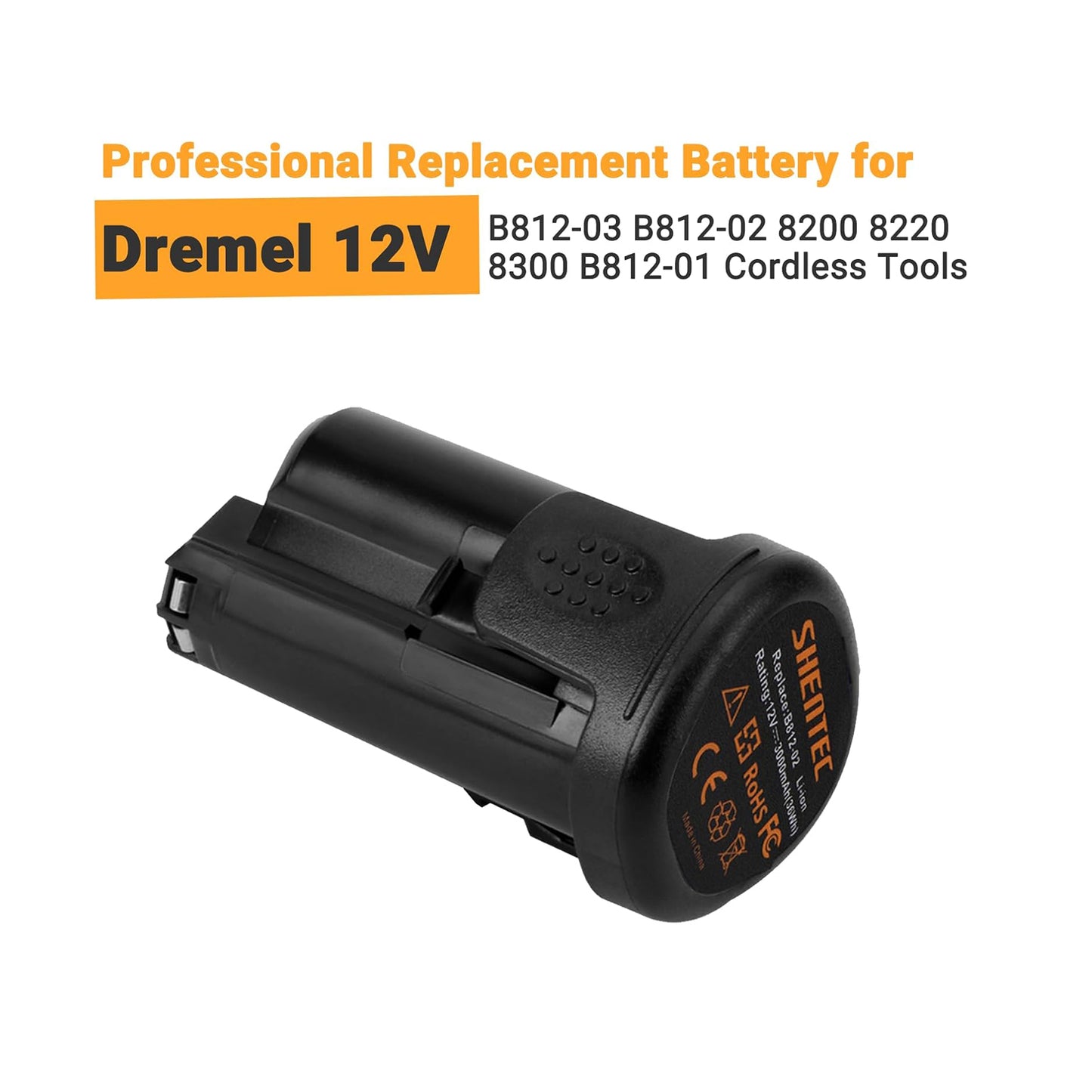 SHENTEC 3000mAh 12V lithium-ionbatterij compatibel met Dremel (12V oplader inbegrepen)