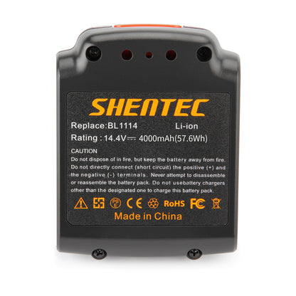 SHENTEC 14.4V 4000mAh Li-ion accu voor Black&Decker BL1114 BL1314 BL1514 LDX116 EPL148