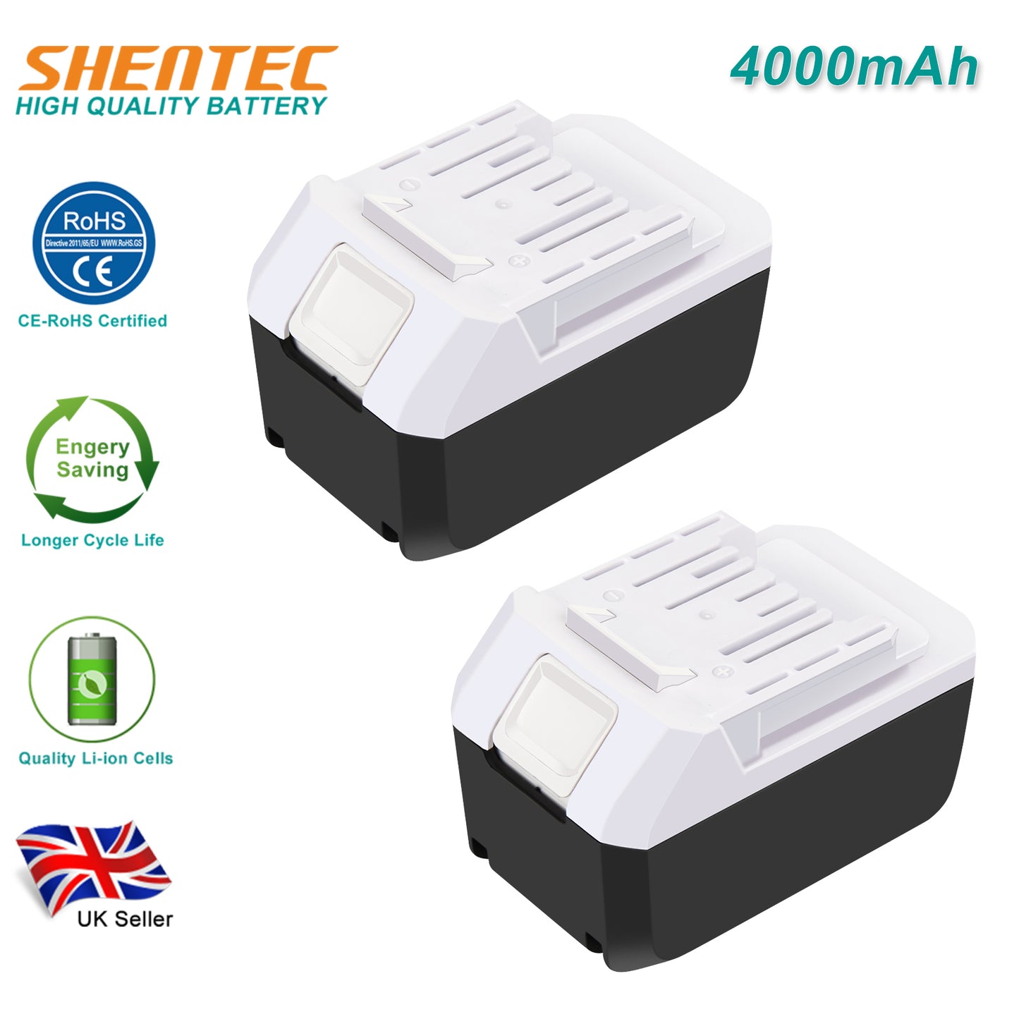 SHENTEC 2X 4000mAh 14.4V LI-ion Vervangende accu voor Makita BL1413G BL1411G BL1415G DF347D UH420D