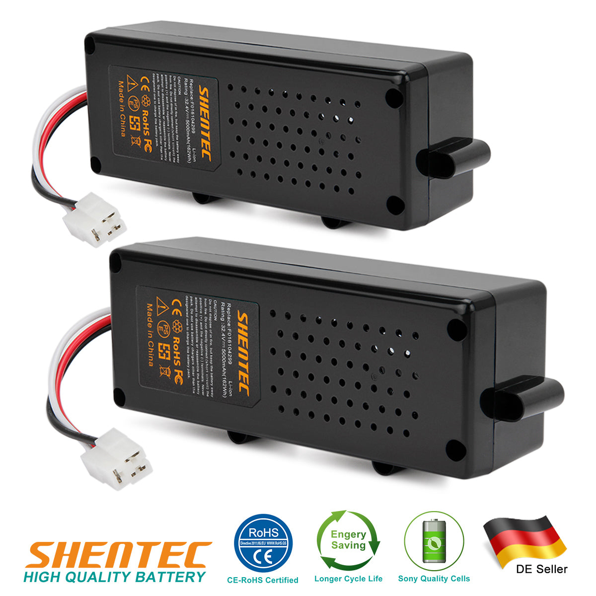 SHENTEC 2 stuks 32.4V 5.0Ah Li-ion batterij voor Bosch Indego F016104299 Indego 800 1000 1200 3600