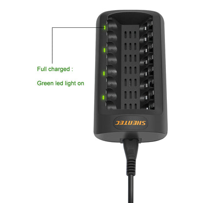 SHENTEC Intelligente LED-oplader voor 8 AA/AAA Ni-MH/Ni-Cd oplaadbare batterijen