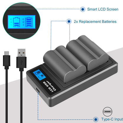 2x BP-511 Accu & LCD Duallader Voor Canon EOS 40D 50D BP-511A 300D 20D 30D