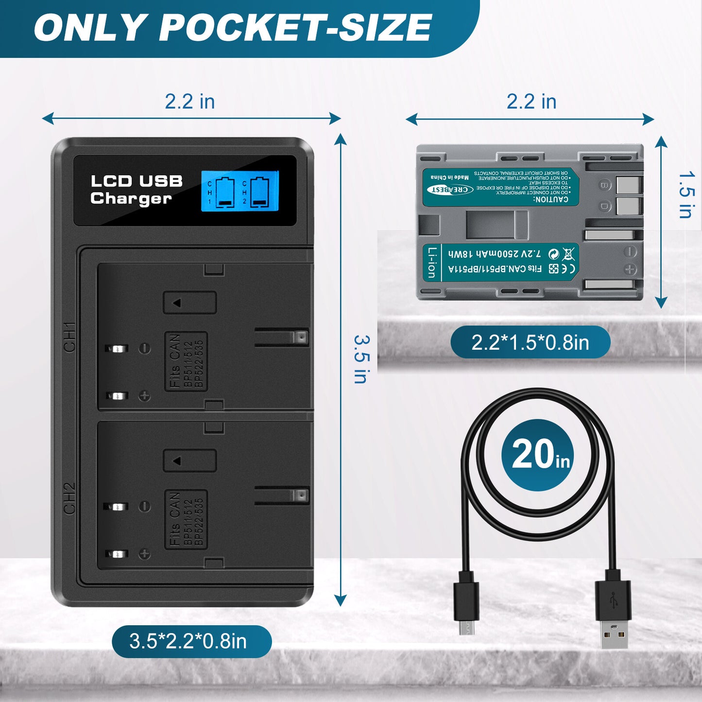 2x BP-511 Accu & LCD Duallader Voor Canon EOS 40D 50D BP-511A 300D 20D 30D