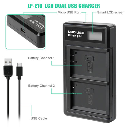 2x LP-E10 Accu & Lader Voor Canon Rebel T3 T5 Kiss X50 EOS 1200D 1300D 2000D