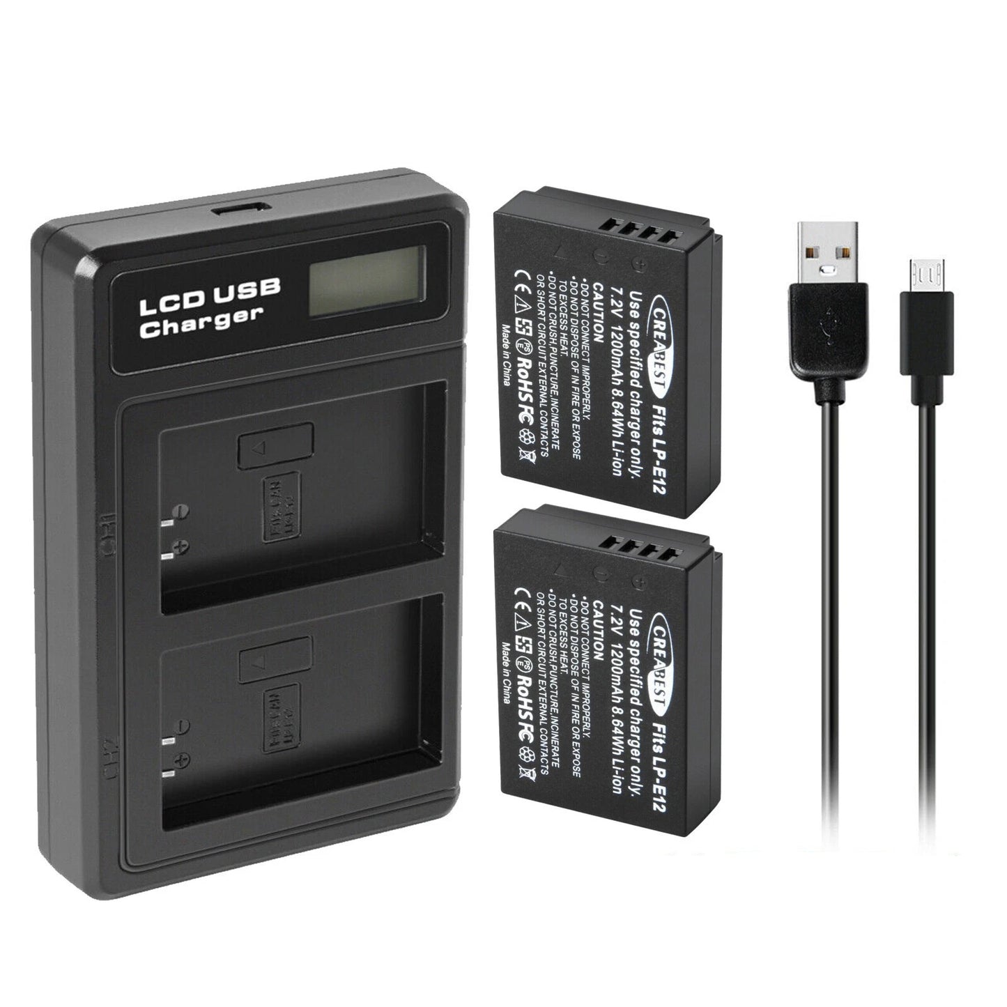 2x LP-E12 accu + oplader voor Canon EOS M, M10, M50 en PowerShot SX70