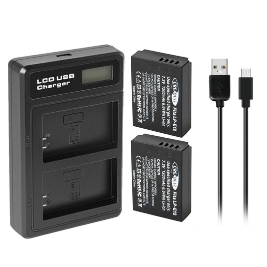 2x LP-E12 accu + oplader voor Canon EOS M, M10, M50 en PowerShot SX70