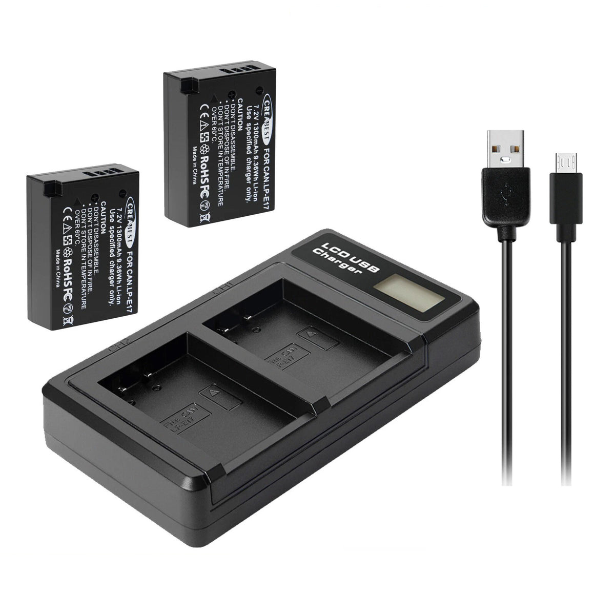 2x LP-E17 Batterij+Lader voor Canon M3 200D 250D 750D 850D 800D X8i X9 77D M6 M5