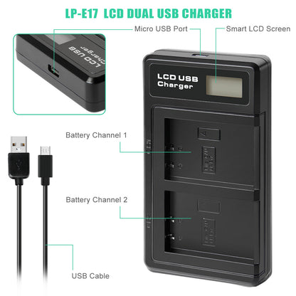 2x LP-E17 Batterij+Lader voor Canon M3 200D 250D 750D 850D 800D X8i X9 77D M6 M5