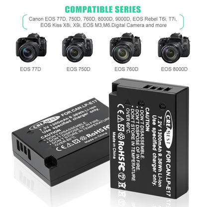 2x LP-E17 Batterij+Lader voor Canon M3 200D 250D 750D 850D 800D X8i X9 77D M6 M5