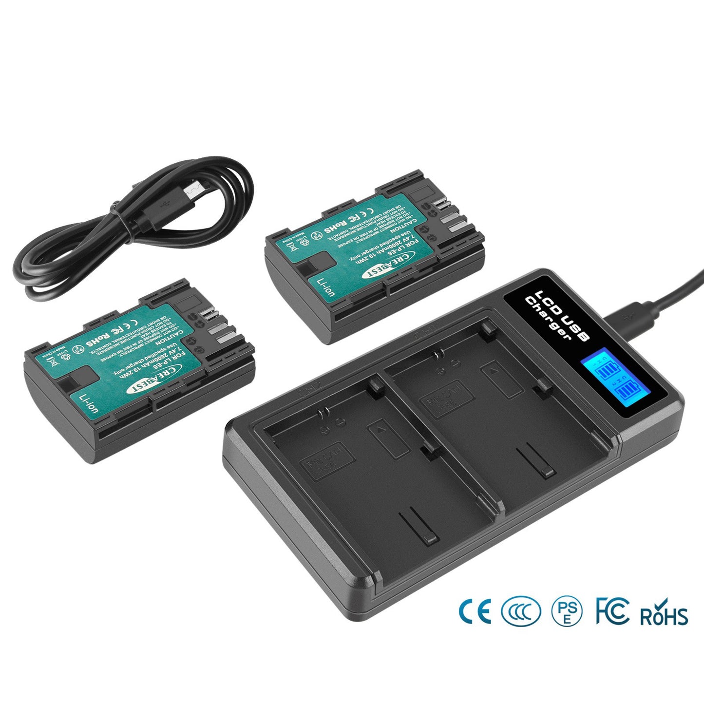 2xLP-E6 LP-E6N Batterij+Dubbele Oplader Voor Canon EOS 90D 5D Mark III IV 80D 60D 70D