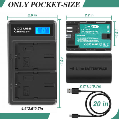 2xLP-E6 LP-E6N Batterij+Dubbele Oplader Voor Canon EOS 90D 5D Mark III IV 80D 60D 70D
