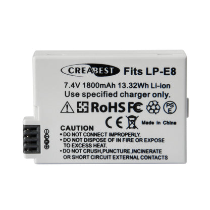 SHENTEC 2x LP-E8 Accu + Dubbele Oplader voor Canon EOS 550D 600D 650D 700D Kiss T2i X4 X5