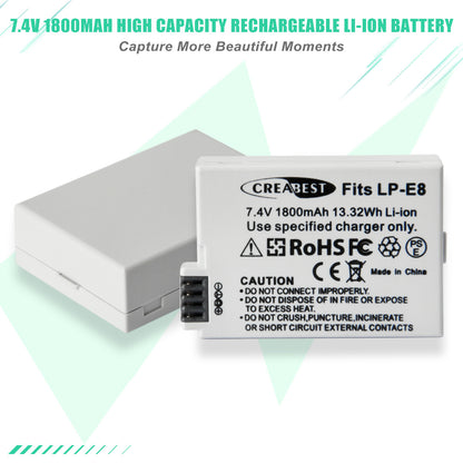 SHENTEC 2x LP-E8 Accu + Dubbele Oplader voor Canon EOS 550D 600D 650D 700D Kiss T2i X4 X5