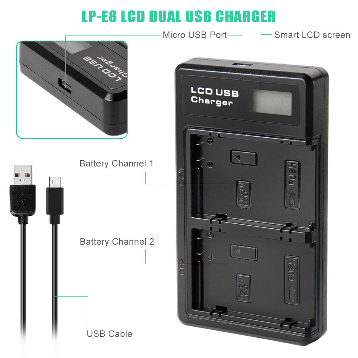 SHENTEC 2x LP-E8 Accu + Dubbele Oplader voor Canon EOS 550D 600D 650D 700D Kiss T2i X4 X5