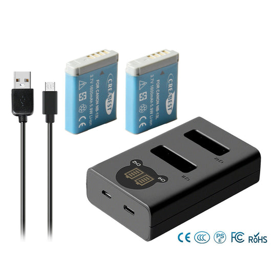 2x NB-13L accu + LCD-lader voor Canon PowerShot SX620 HS G5X G7X Mark III II