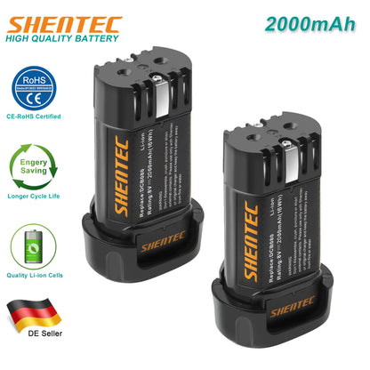 SHENTEC 2-pack 2000mAh 8-Volt vervangende accu compatibel met DEWALT