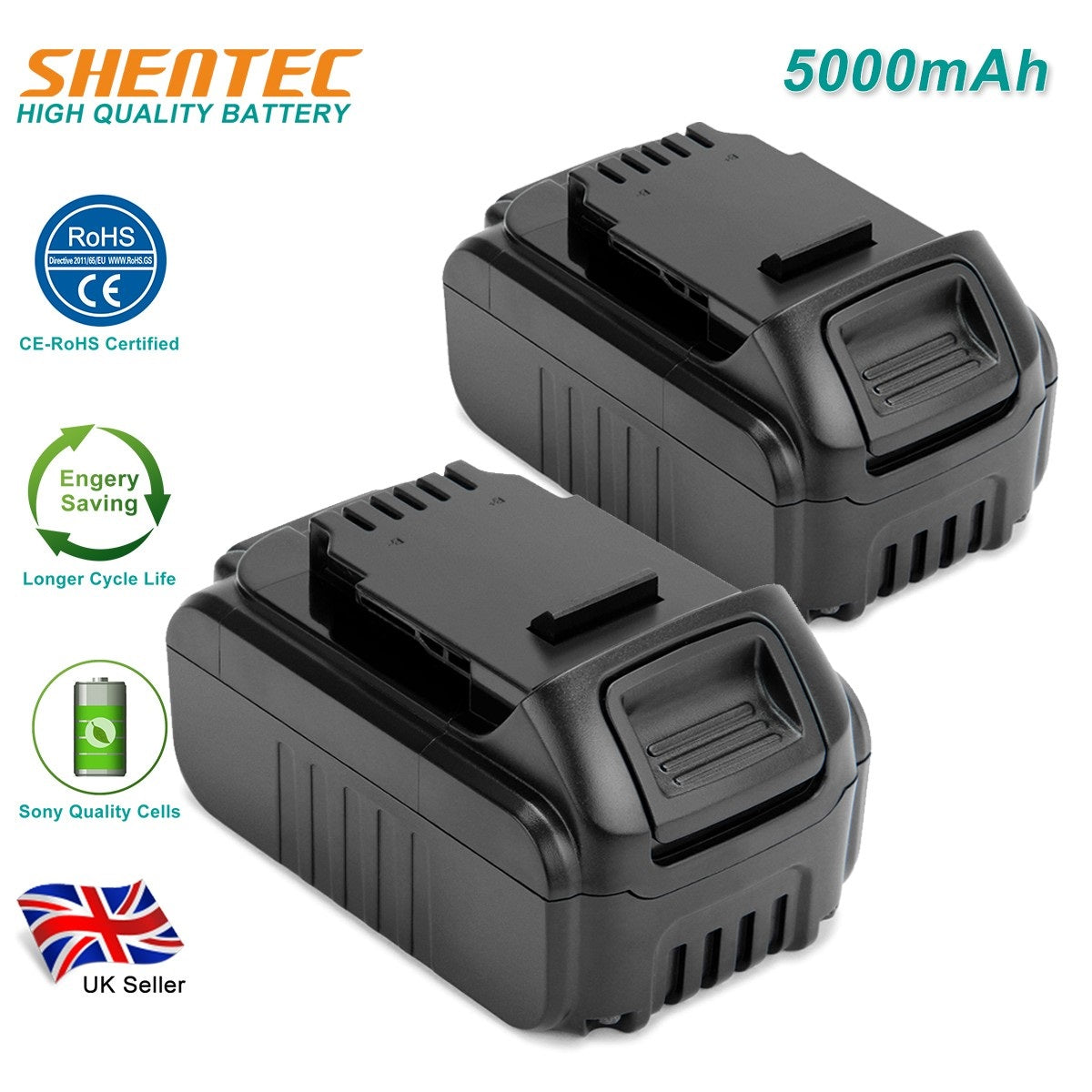 SHENTEC 2 stuks 14.4V 5AH Li-ion accu voor DeWalt DCB142 DCB141 DCB140 DCD720 DCD735 DCD730