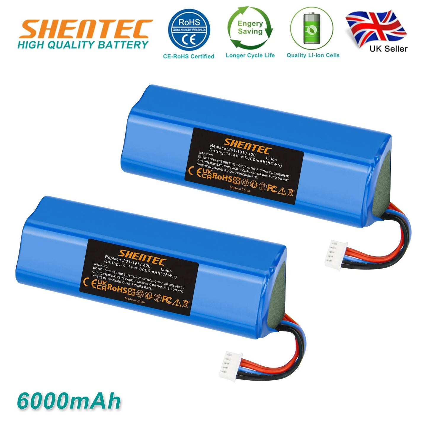 SHENTEC 2x 6Ah 14.4V Li-ion accu voor Ecovacs 201-1913-4200 S10-Li-144-5200 DBX11-11/21