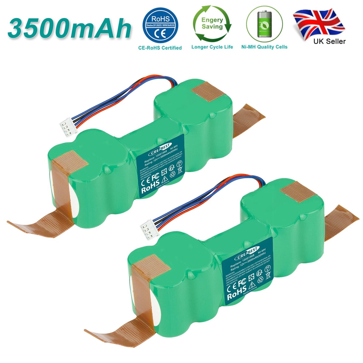 SHENTEC 2X 12V 3500mAh Ni-MH BATTERIJ VOOR DD4G 10001568 DEEBOT OZMO DN55 M89 O601 O610