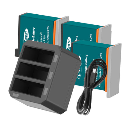 3x 1350mAh Batterij + 3-Kanaals Snelader USB voor DJI Osmo AB1 P01 PT1 Action