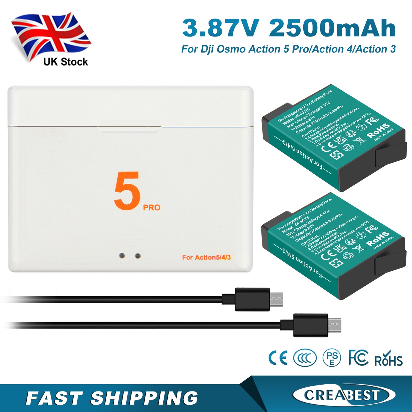 2x Batterij+Lader voor DJI Osmo Action 5 Pro / Action 4 / Action 3