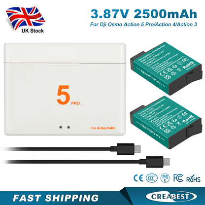 2x Batterij+Lader voor DJI Osmo Action 5 Pro / Action 4 / Action 3