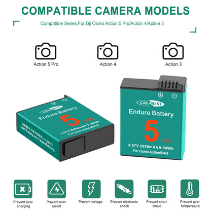 2x Batterij+Lader voor DJI Osmo Action 5 Pro / Action 4 / Action 3