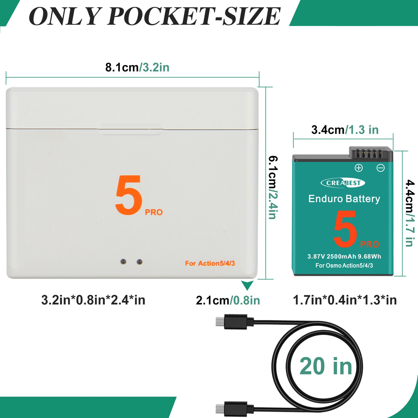 2x Batterij+Lader voor DJI Osmo Action 5 Pro / Action 4 / Action 3