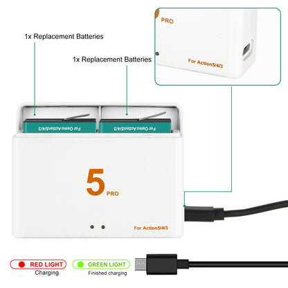 2x Batterij+Lader voor DJI Osmo Action 5 Pro / Action 4 / Action 3