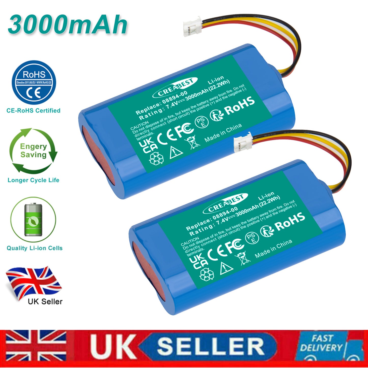 2x 7.4V 3.0Ah Li-ion accu voor Gardena 08894-00 ComfortCut D-89079 Ulm 8895