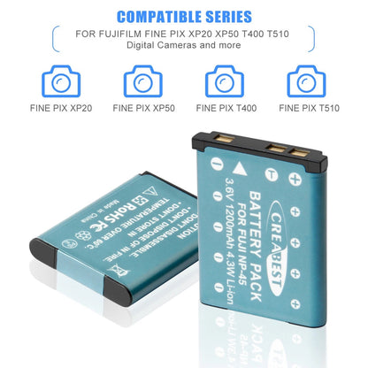 SHENTEC 3.6V 1200mAh accu voor Fujifilm NP-45 Olympus Nikon EN-EL10 + oplader