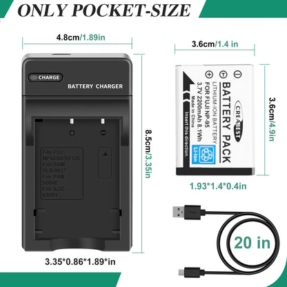 2x NP-95 NP95 3.7V Accu+Lader voor Fujifilm Finepix F30 F31 F31fd X100 X100s