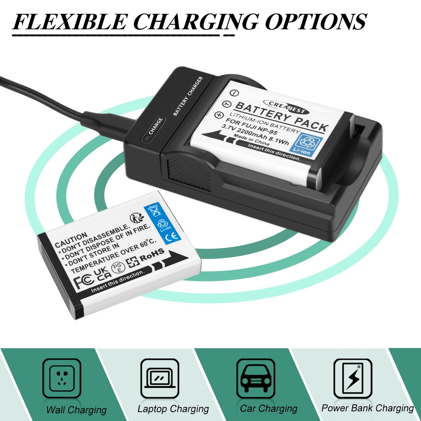 2x NP-95 NP95 3.7V Accu+Lader voor Fujifilm Finepix F30 F31 F31fd X100 X100s