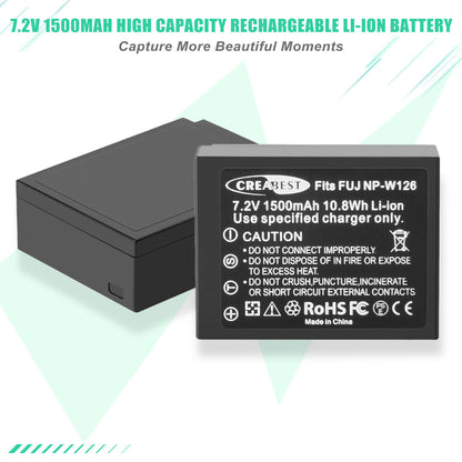 2x NP-W126 W126S Batterij+Lader voor Fujifilm Fuji X-E1 X-E2 X-E2S X-T10 X-T20